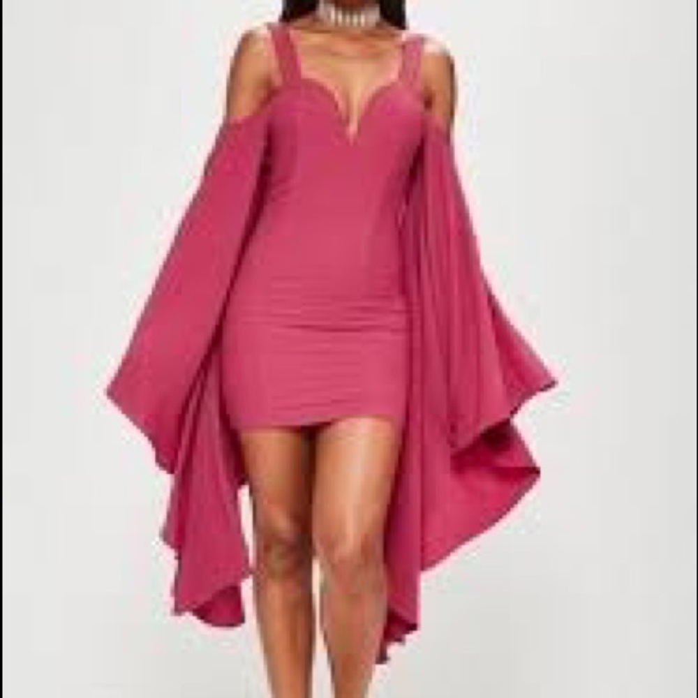 Pink crepe flared bell sleeve dress